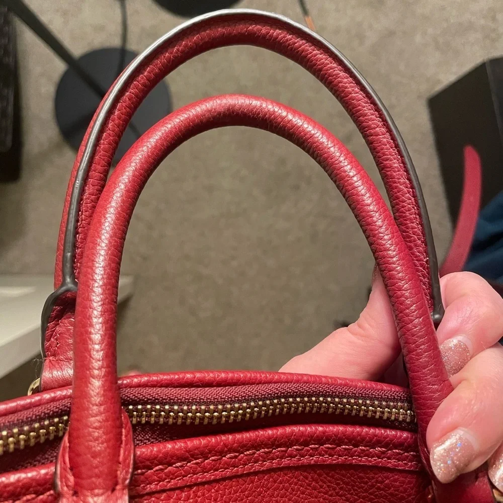 EUC Coach Central Satchel in Deep Red Polished Pebble 37154
